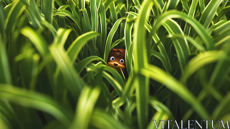 Squirrel Peeking Through Grass AI Image