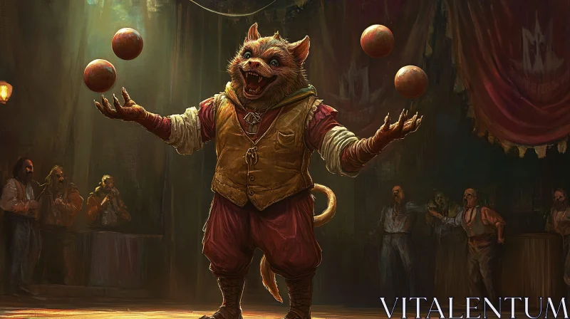 Vintage Cat Juggler on Stage AI Image