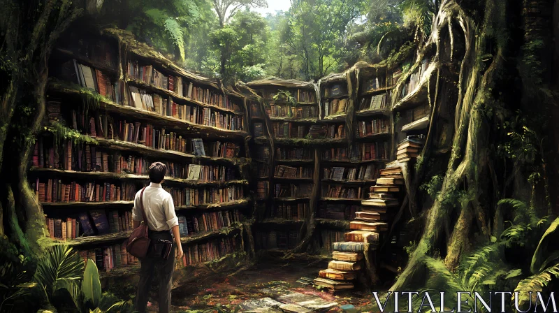 Hidden Library in the Woods AI Image