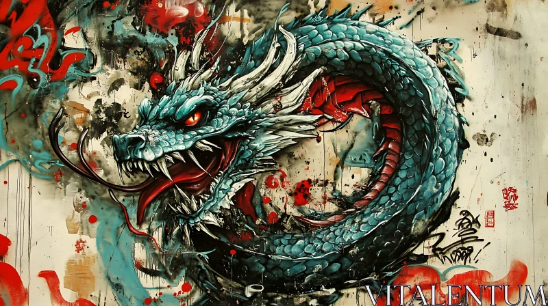 AI ART Azure Dragon Graffiti Wall Art