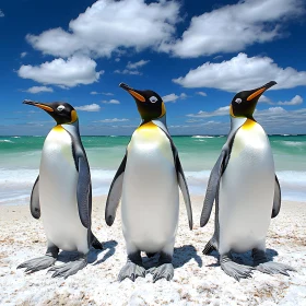 Three Penguins on Sandy Beach