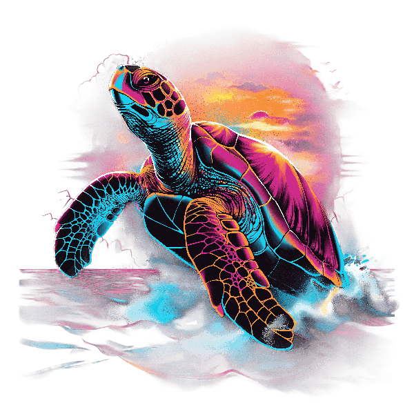 Neon Turtle Sunset Design POD Design