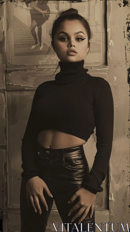 Selena Gomez Stylish Portrait in Black Attire AI Image