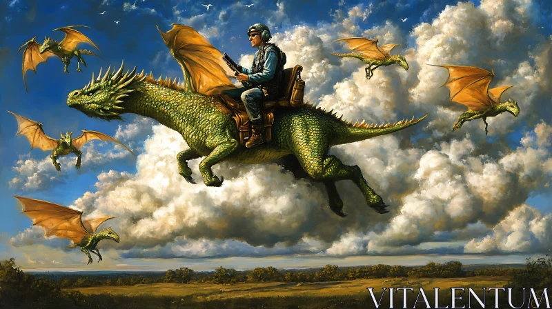 AI ART Man Riding Dragon in the Sky