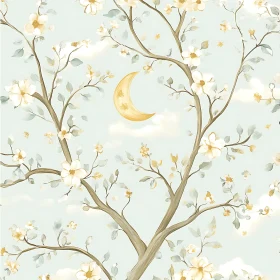 Delicate Tree Branches and Golden Moon