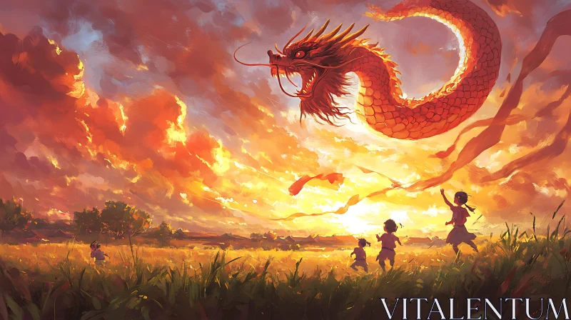 AI ART Fantasy Dragon Over Golden Field