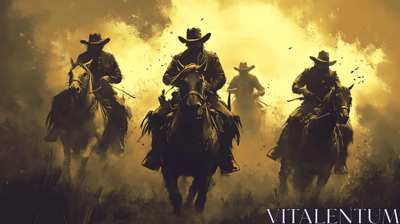 Western Riders in Hazy Landscape AI Image