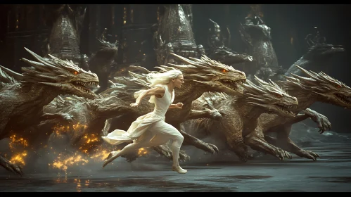 Dragons and Woman Escape Artwork