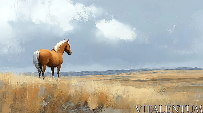 Serene Horse in Vast Landscape AI Image