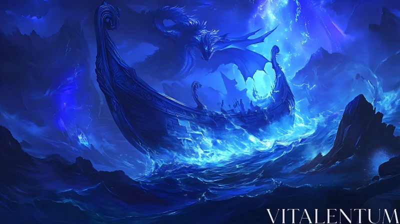 Fantasy Dragon Boat on the Sea AI Image