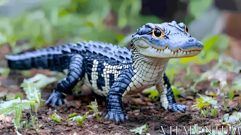 Detailed Alligator Amidst Nature AI Image