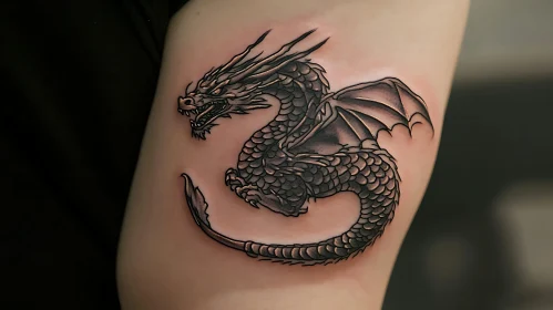 Grayscale Dragon Tattoo on Skin