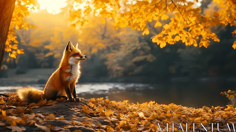 Tranquil Autumn Landscape with Fox AI Image