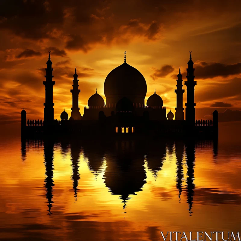 Sunset Mosque Serenity AI Image