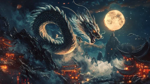 Mythical Dragon Under Moonlight