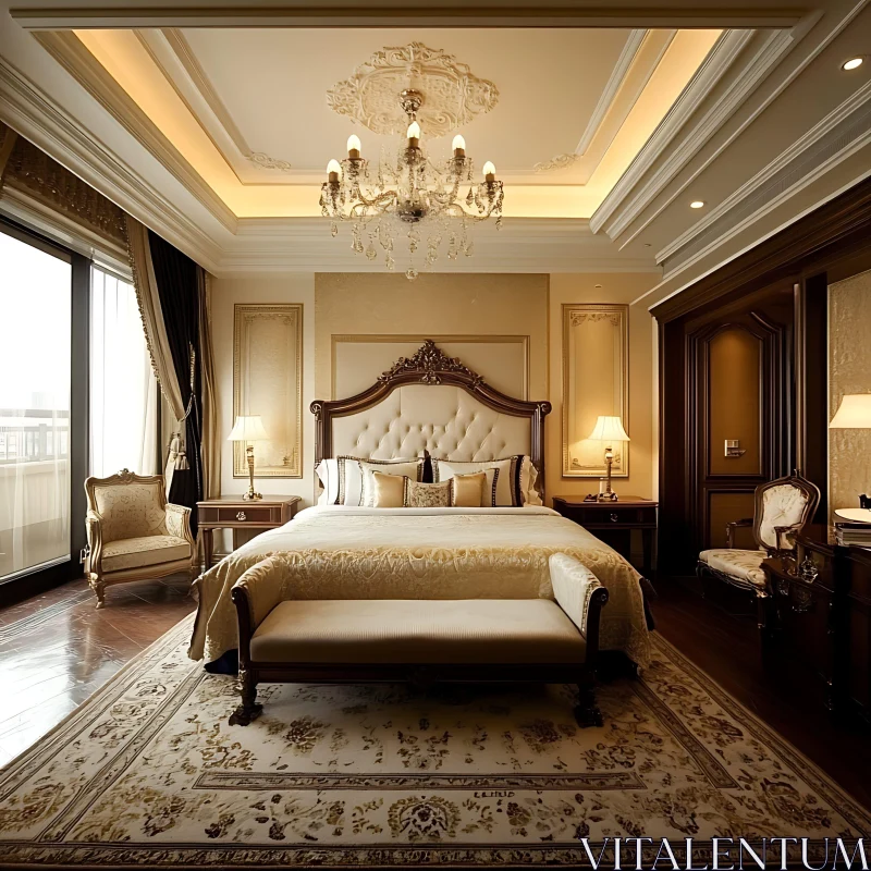 Opulent Bedroom Interior with Classic Furniture and Lighting AI Image