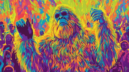 Neon Bigfoot in a Crowd