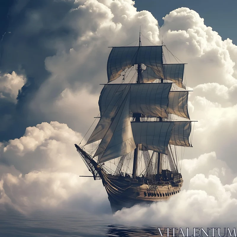 AI ART Ship Sailing Through Clouds