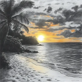 Ocean Sunset with Palm Trees