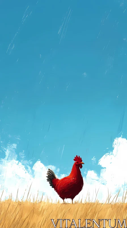 AI ART Vivid Rooster Against Blue Sky