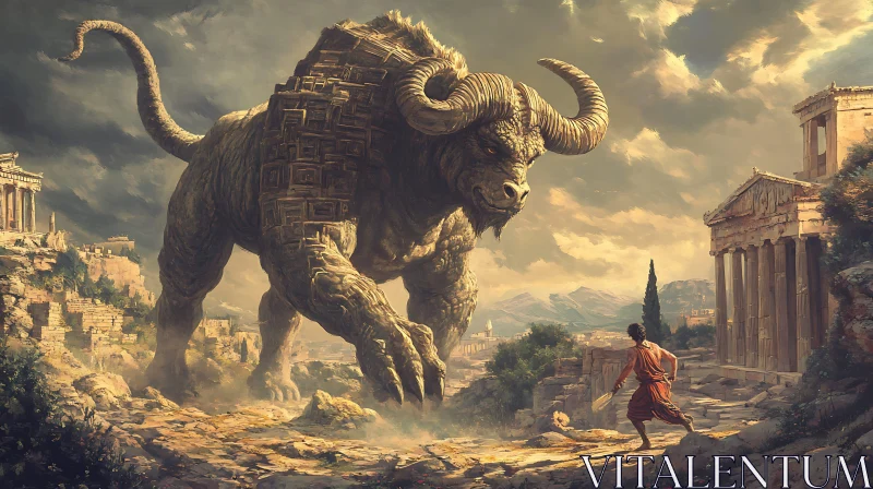 AI ART Colossal Minotaur in Ancient Ruins