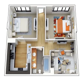 Apartment Layout with Two Bedrooms