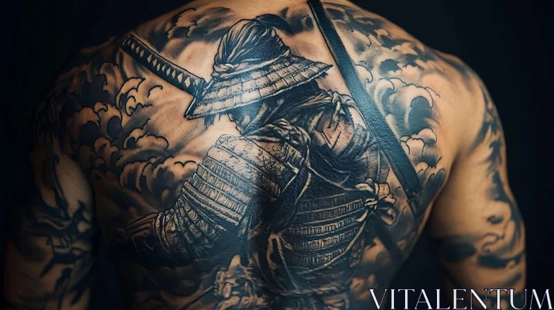 AI ART Grayscale Samurai Tattoo Art on Back