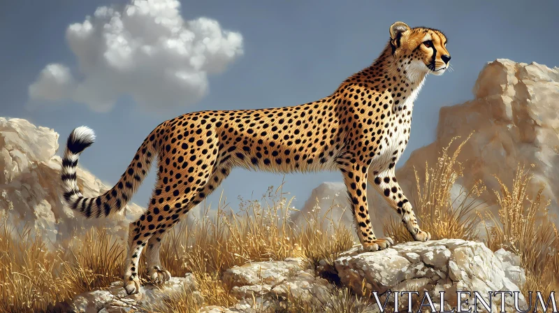 Cheetah on Rocky Terrain AI Image