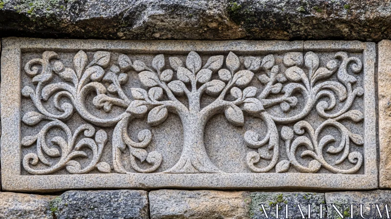 AI ART Ancient Stone Tree Relief