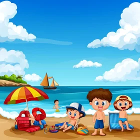 Cartoon Children's Beach Adventure