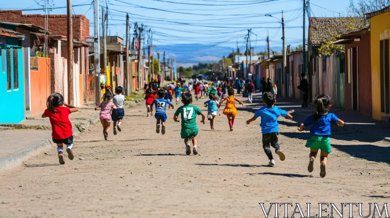 Kids Running Down Street AI Image