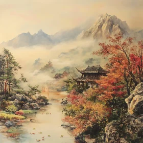 Autumnal Pagoda Mountain Scene