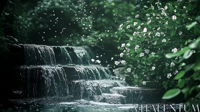 Tranquil Cascading Waterfall AI Image