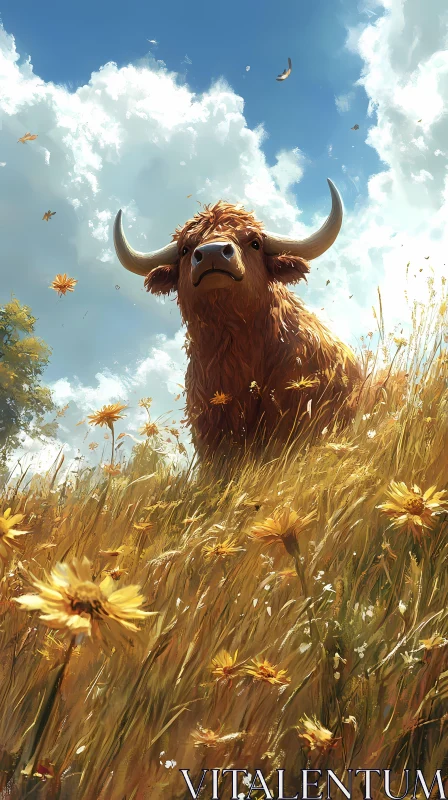 AI ART Majestic Cow Among Wildflowers