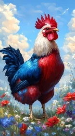 Majestic Rooster Amidst Vibrant Flowers