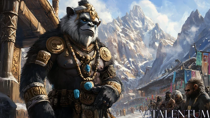 Majestic Panda Warrior in Snowy Mountains AI Image