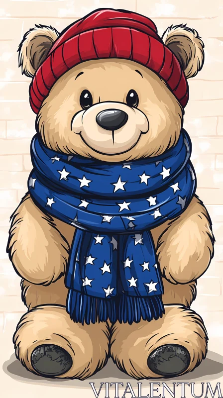 Cute Teddy Bear with Hat and Scarf AI Image