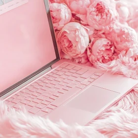 Tech Meets Nature: Pink Laptop and Flowers