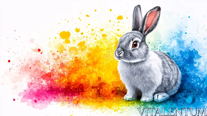 Rabbit with Colorful Background AI Image