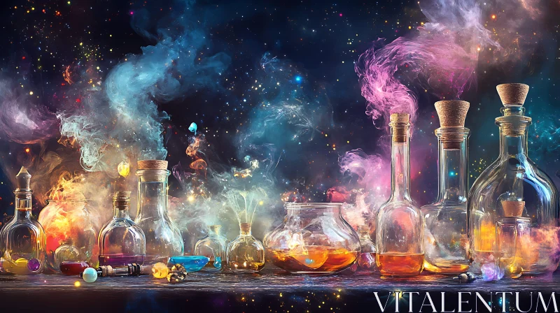 AI ART Cosmic Elixirs: Alchemist's Glassware Display