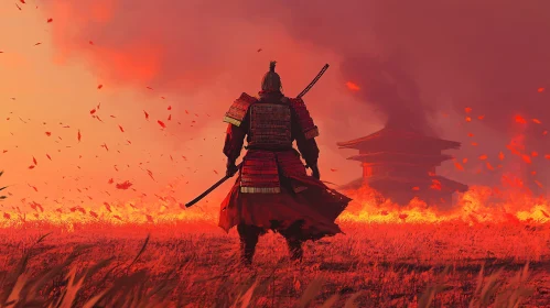 Warrior in Red Field Digital Art