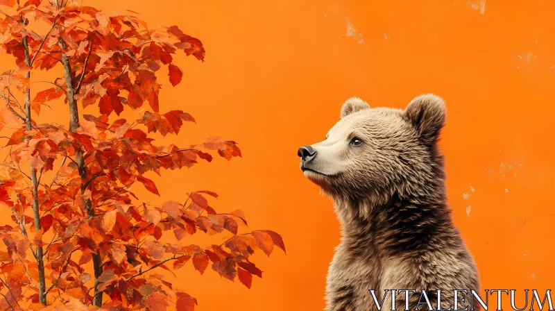 Bear Portrait with Colorful Leaves AI Image