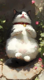 Content Cat in Sunlit Blossoms