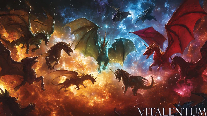 AI ART Fantasy Dragons Soaring Through the Cosmos