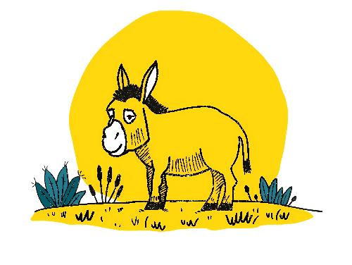 Cartoon Donkey in Desert at Sunset - Calm and Simple