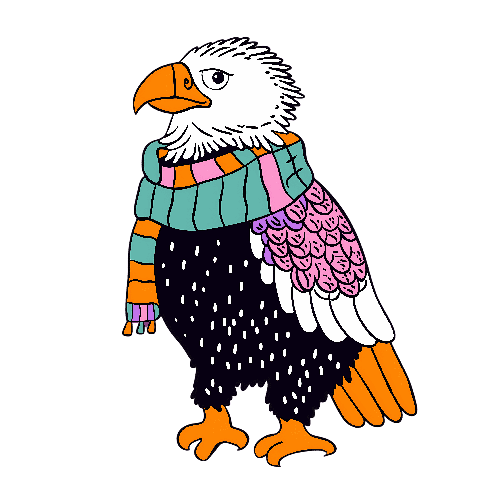 Cartoon Eagle in Colorful Scarf - Humorous Art Illustration POD Design