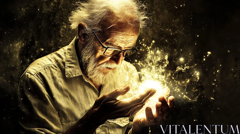 AI ART Old Man Holding Golden Light