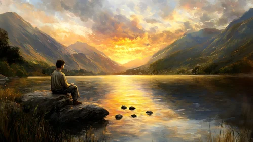 Contemplation by the Lake at Sunset