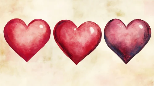 Three Hearts Watercolor Painting