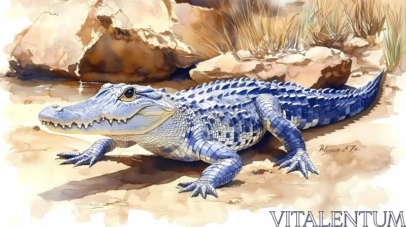 Unique Alligator with Blue Scales AI Image